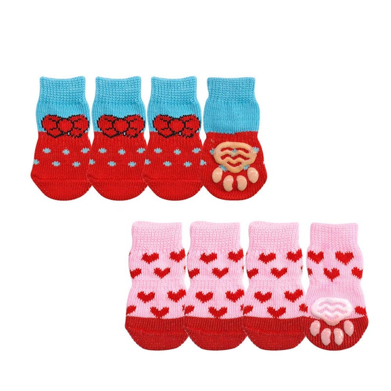 Comidox 2Sets Lovely Paw Socks for Dog Cat Non-Slip Knitted Pet Socks Feet Socks Size S-L - Image 1